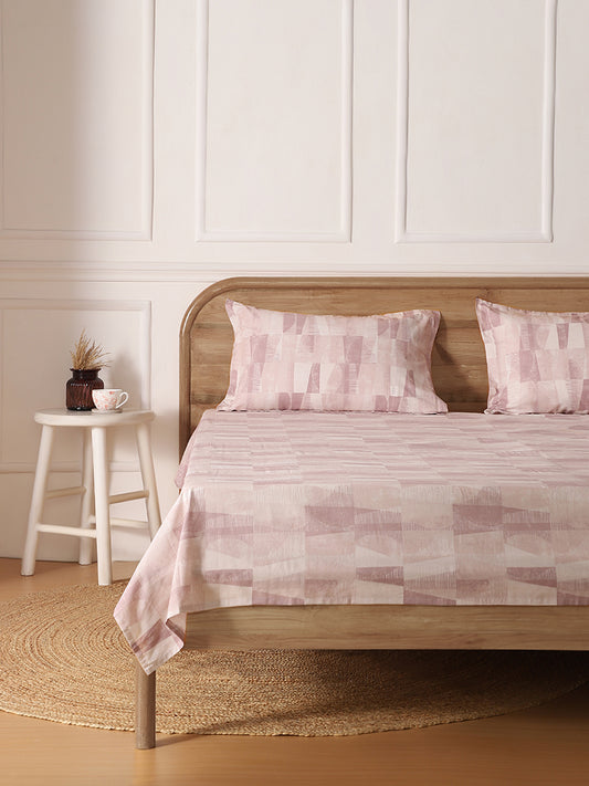 Westside Home Rose Geometric Printed King Bed Flat sheet and Pillowcase Set