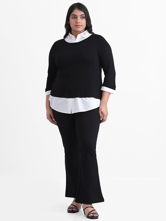 Gia Black Embroidered Slim Fit T-Shirt