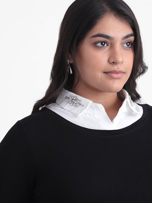 Gia Black Embroidered Slim Fit T-Shirt
