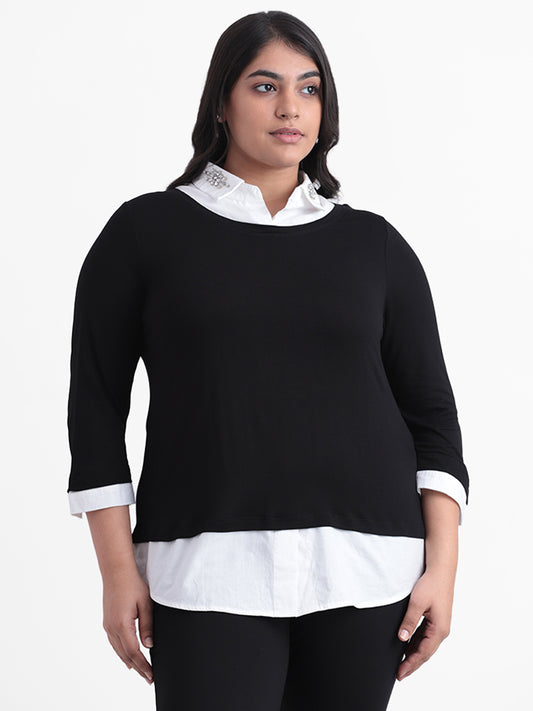 Gia Black Embroidered Slim Fit T-Shirt