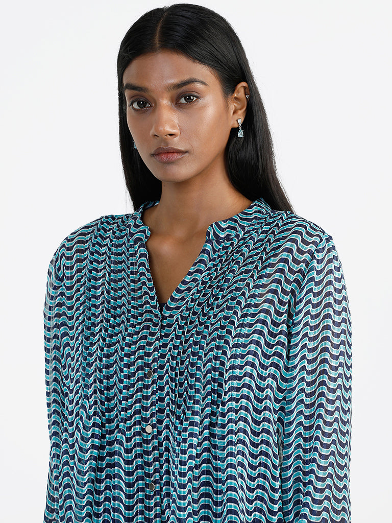 Wardrobe Printed Blue Top with Camisole