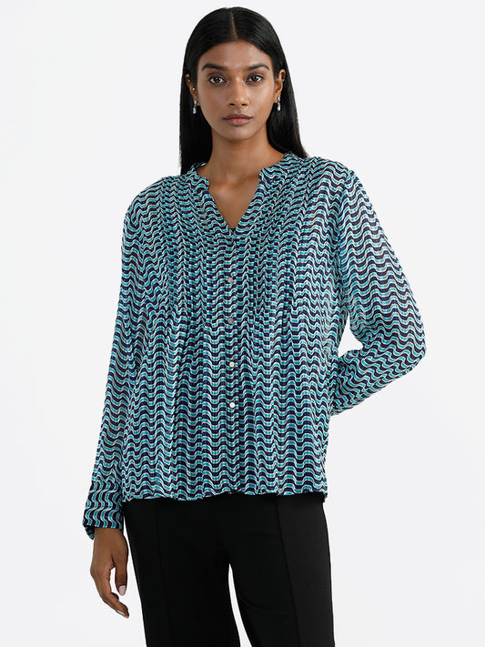 Wardrobe Printed Blue Top with Camisole