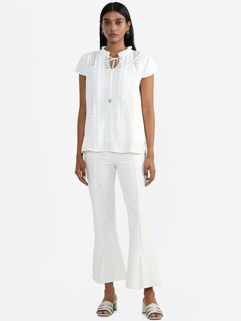 Wardrobe White Schiffli Neck-Tie Top with Camisole