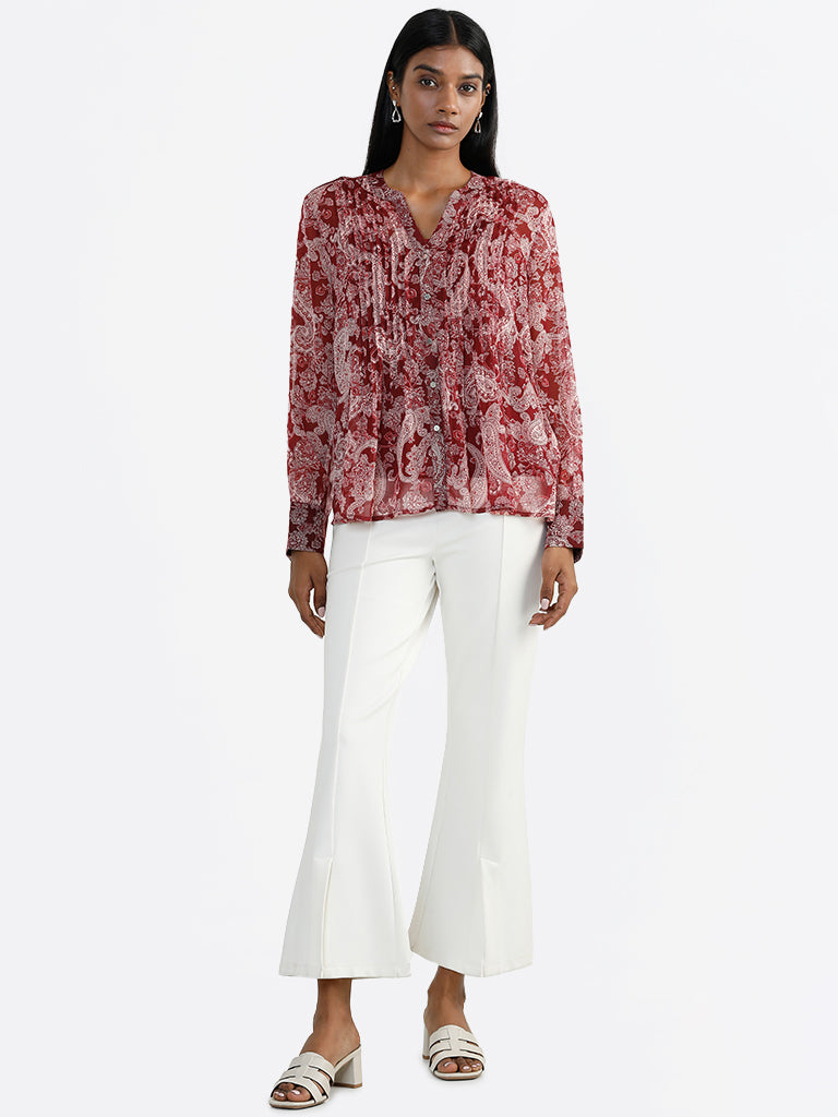 Wardrobe Floral Printed Burgundy Top with Camisole