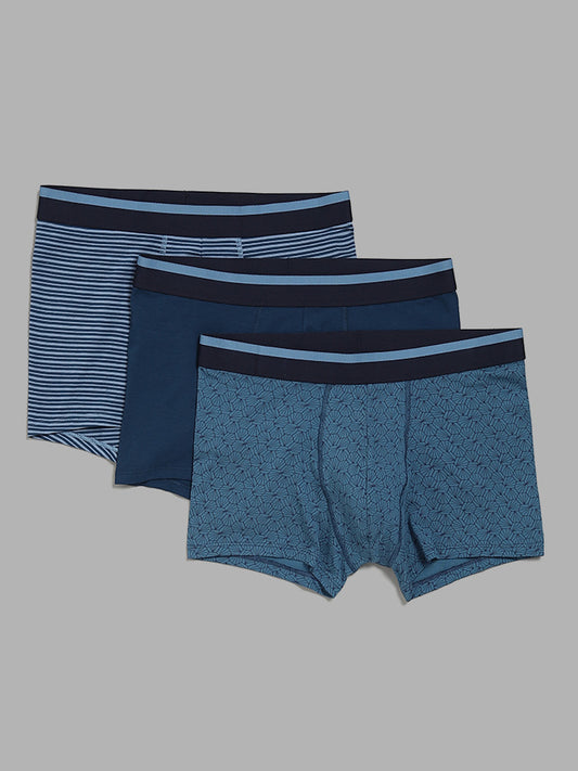 WES Lounge Blue Assorted Relaxed Fit Trunks - Pack of 3