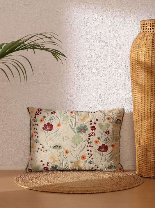 Westside Home Mint Floral Embroidered Cushion Cover