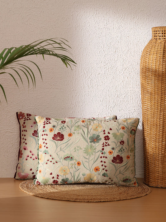 Westside Home Mint Floral Embroidered Cushion Cover