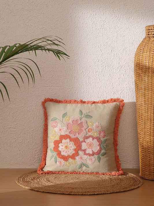 Westside Home Bold Multicolor Floral Embroidered Cushion Cover