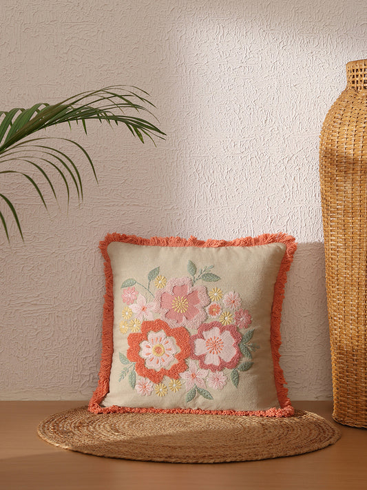 Westside Home Bold Multicolor Floral Embroidered Cushion Cover
