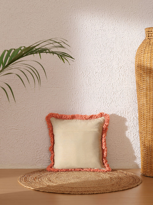 Westside Home Peach Bold Floral Embroidered Cushion Cover