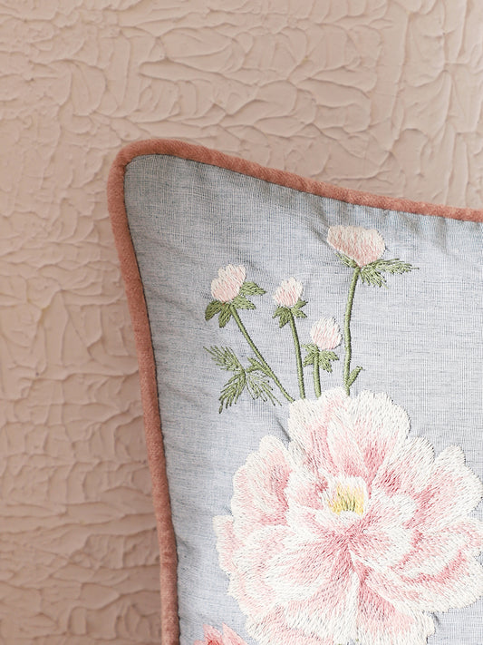 Westside Home Aqua Blue Floral Embroidered Cushion Cover