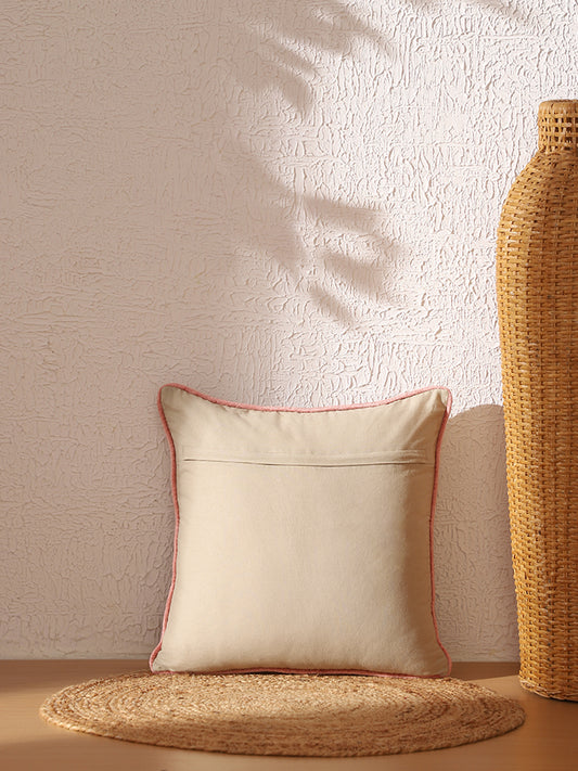 Westside Home Beige Floral Embroidered Cushion Cover