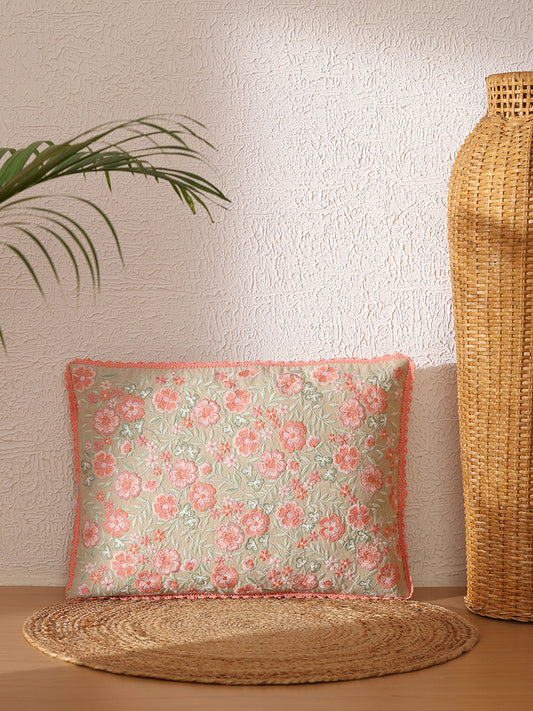 Westside Home Peach Embroidered Cushion Cover