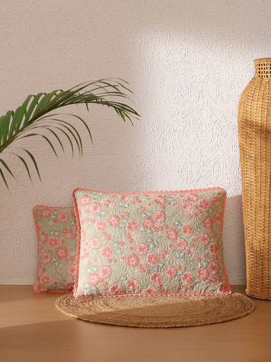 Westside Home Peach Embroidered Cushion Cover
