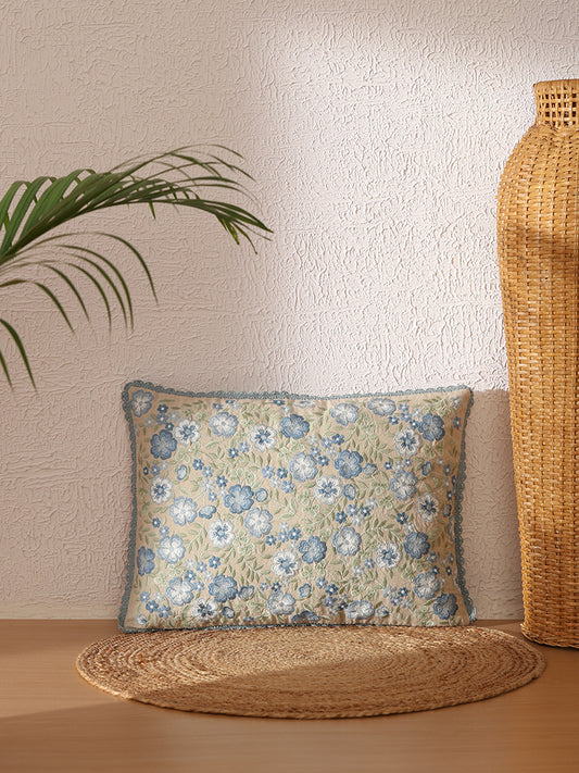 Westside Home Aqua Foliage Embroidered Cushion Cover