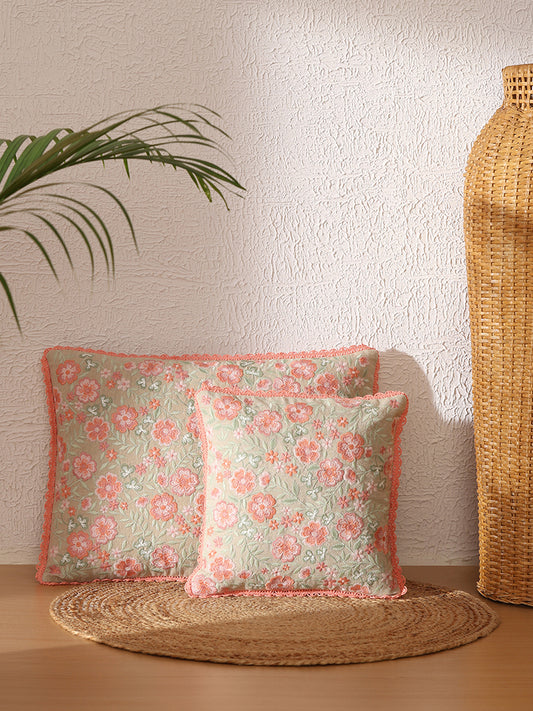 Westside Home Small Pink Embroidered Cushion Cover
