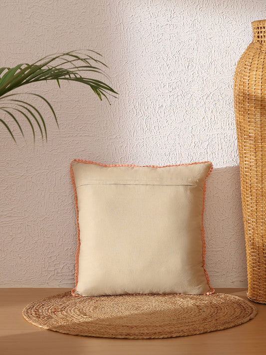 Westside Home Beige Rose Embroidered Cushion Cover