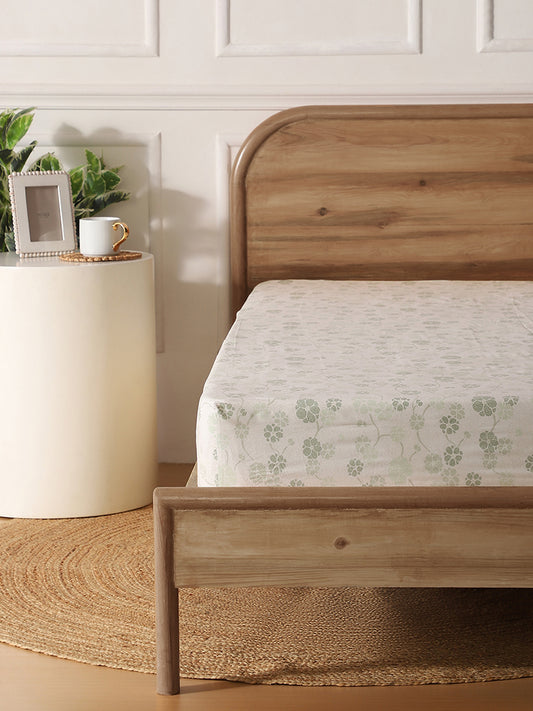 Westside Home Mint Stippled Floral Printed Single Fitted Sheet