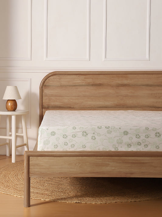 Westside Home Mint Stippled Floral Print Double Sized Fitted Bedsheet