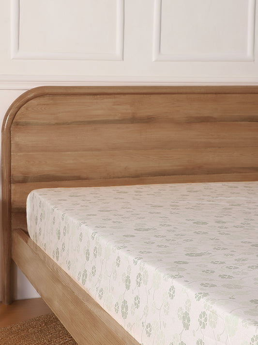 Westside Home Mint Stippled Floral Print Double Sized Fitted Bedsheet
