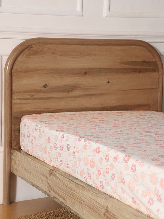 Westside Home Pink Stippled Floral Printed Single Fitted Sheet