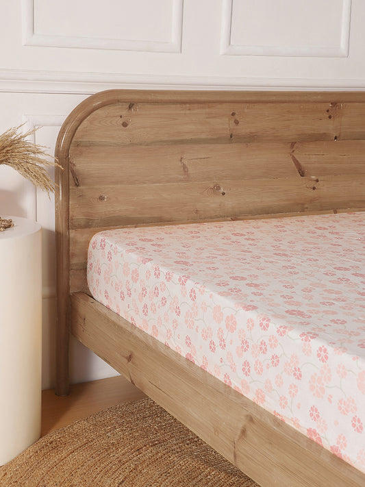 Westside Home Pink Stippled Floral Printed Double Bed Fitted Sheet