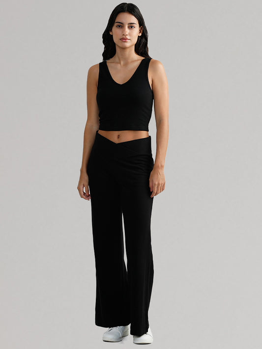 Superstar Black Deep V Neck Ribbed Crop Camisole