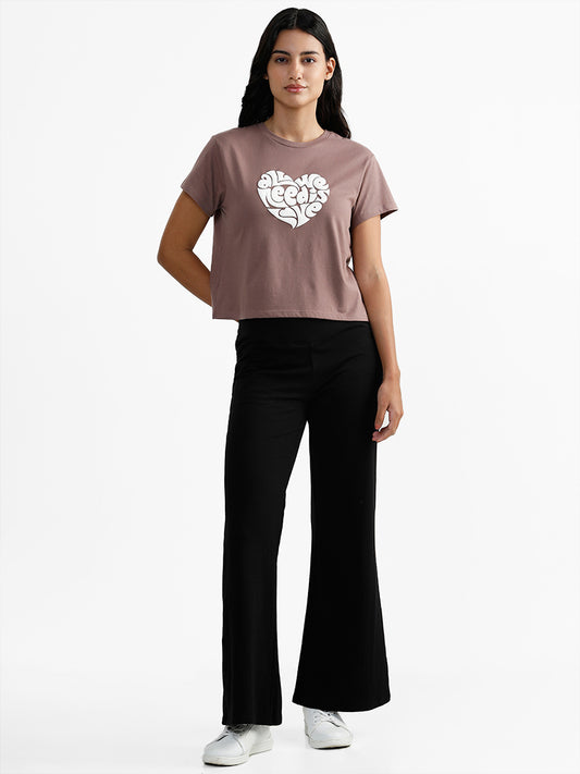 Superstar Light Brown Typographic Printed T-Shirt