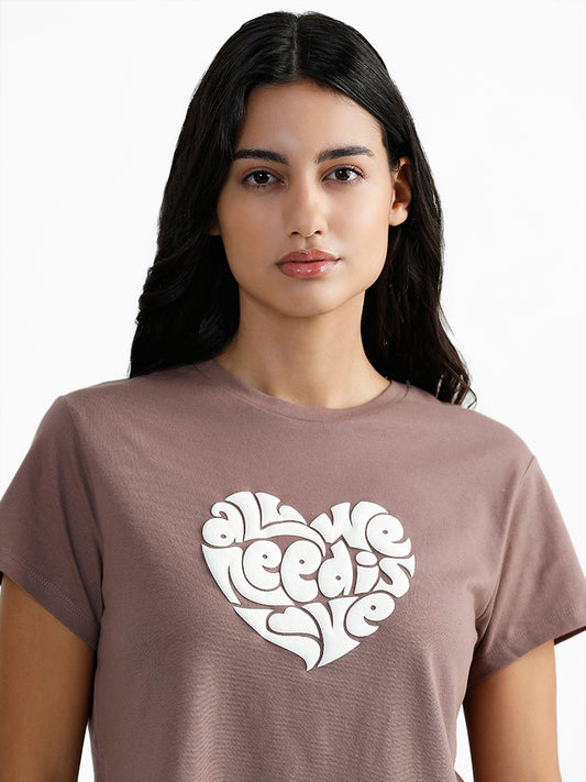 Superstar Light Brown Typographic Printed T-Shirt