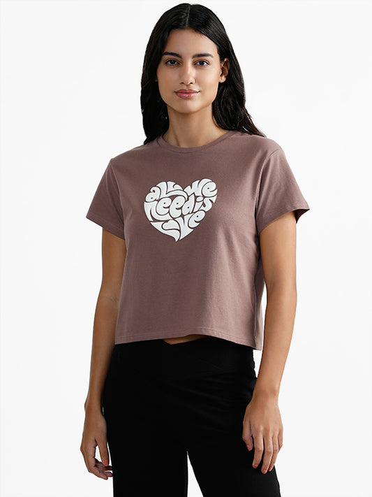 Superstar Light Brown Typographic Printed T-Shirt