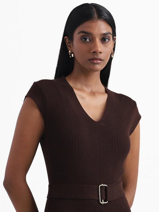 Wardrobe Solid Brown Bodycon Dress