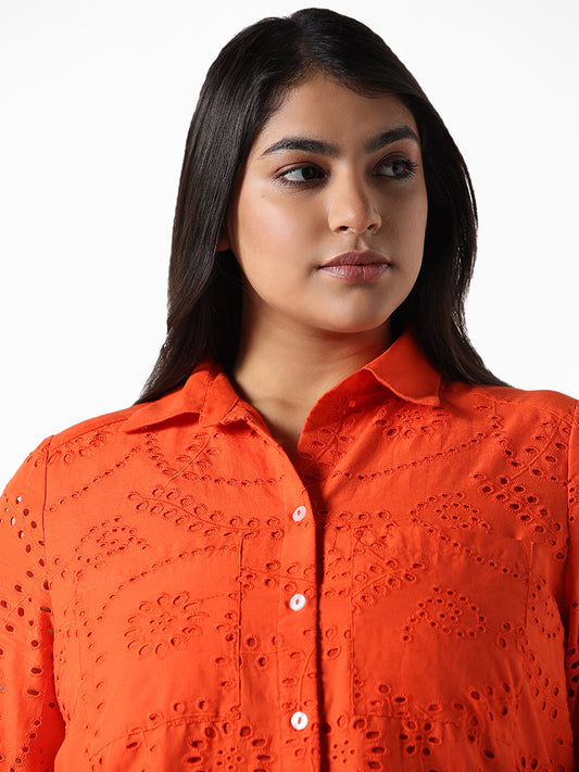 Gia Orange Embroidered Relaxed Fit Blouse Shirt