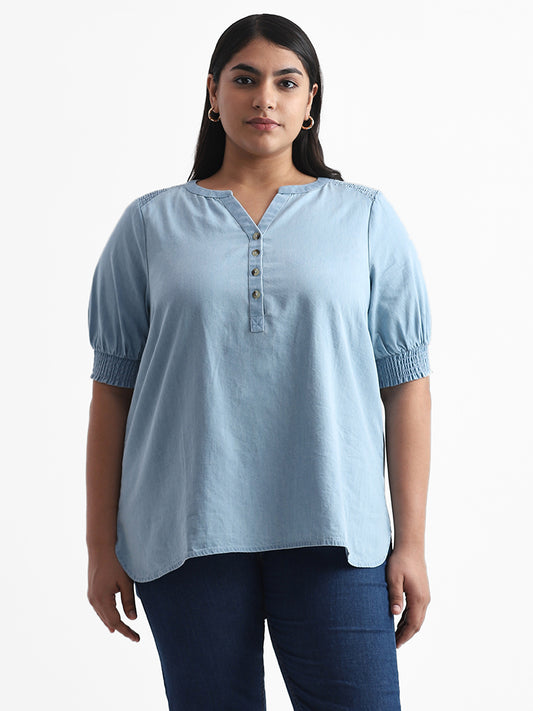 Gia Solid Blue Denim Blouse