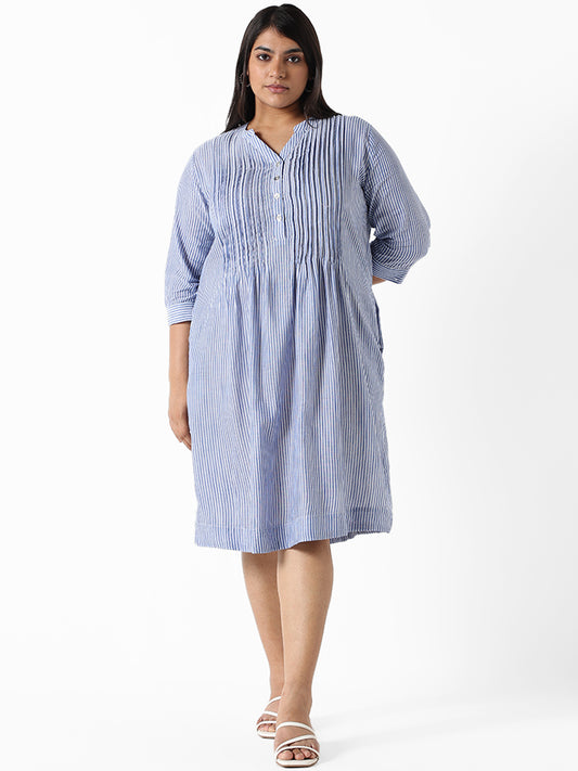 Gia Sky Blue Striped Relaxed Fit Dress
