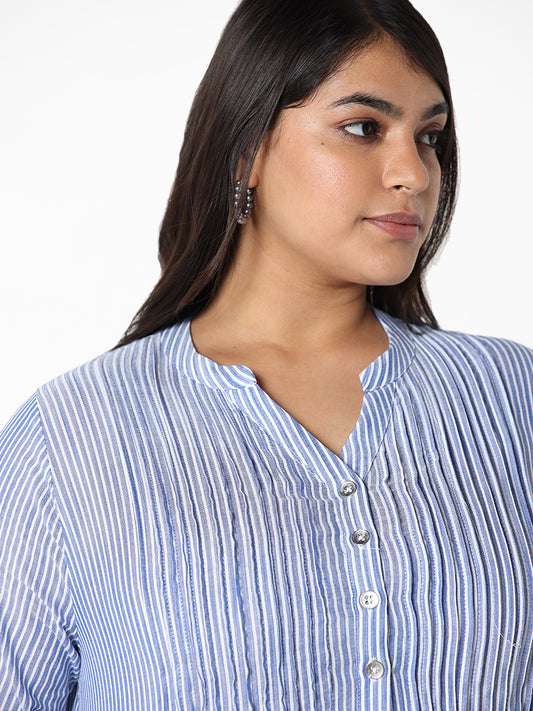 Gia Sky Blue Striped Cotton Relaxed Fit Dress