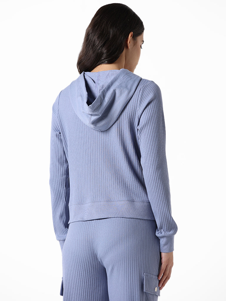 Studiofit Sky Blue Cotton Blend Relaxed Fit Hoodie Jacket