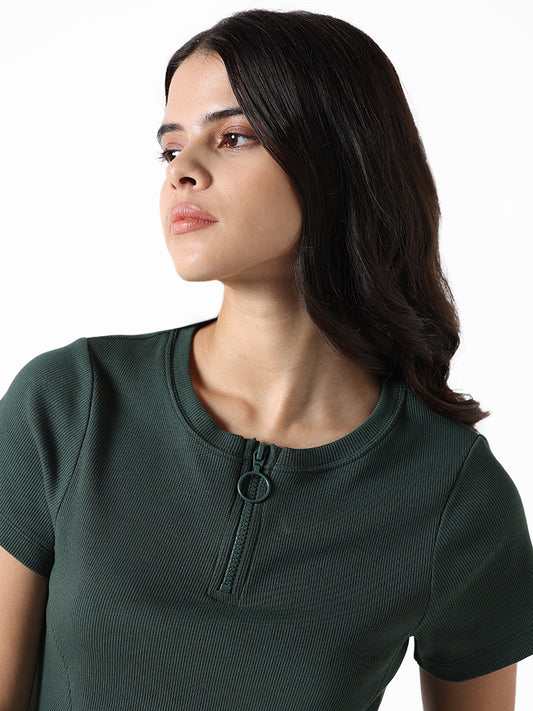 Studiofit Emerald Green Ribbed Slim Fit T-Shirt