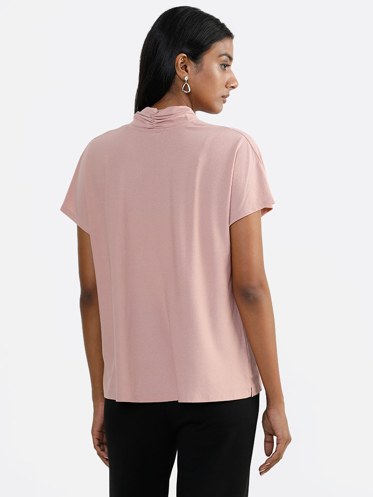Wardrobe Plain Dusty Pink V Neck Top