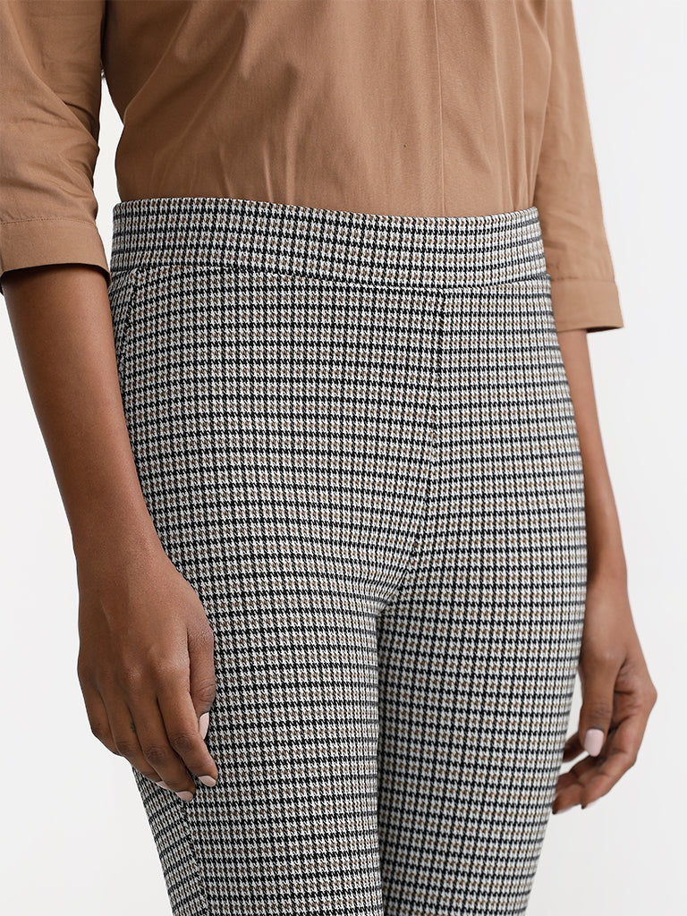 Buy Wardrobe Houndstooth Off White Straight Trousers from Westside