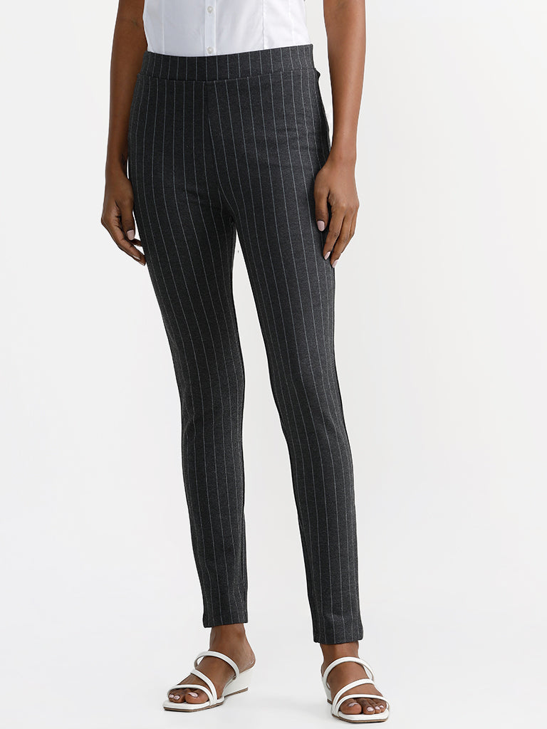 Wardrobe Striped Ankle Length Grey Trousers