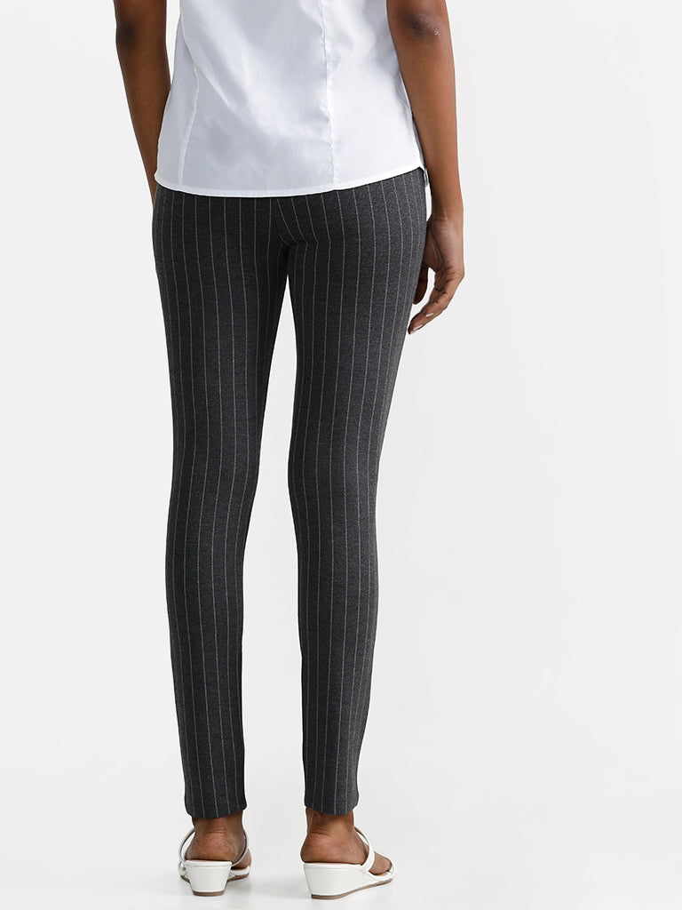 Wardrobe Striped Ankle Length Grey Trousers