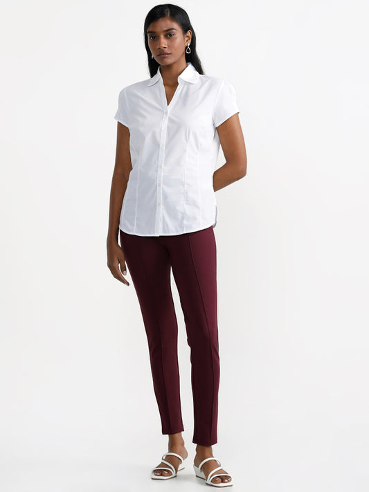 Wardrobe Ankle Length Solid Wine-Colored Trousers