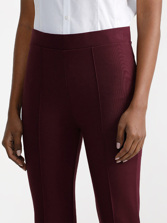Wardrobe Ankle Length Solid Wine-Colored Trousers