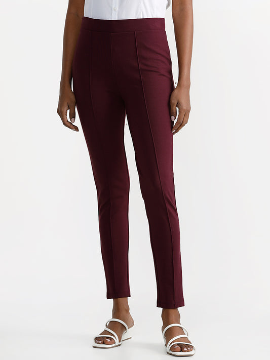 Wardrobe Ankle Length Solid Wine-Colored Trousers