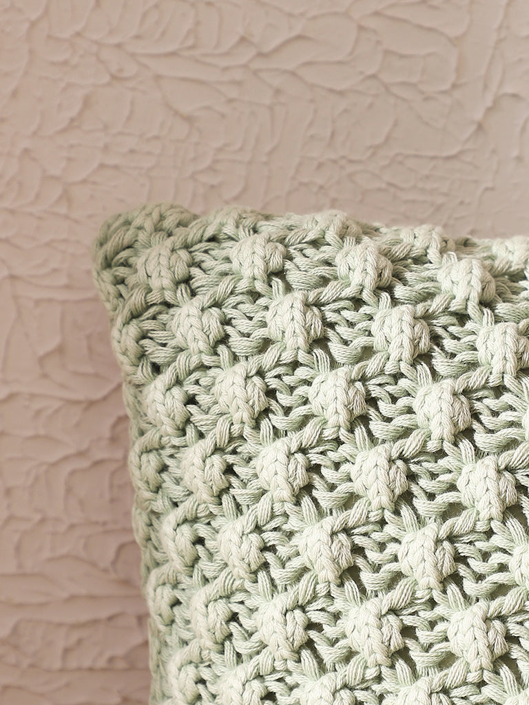Westside Home Sage Green Crochet Knitted Cushion Cover