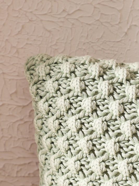 Westside Home Sage Green Crochet Knitted Cushion Cover