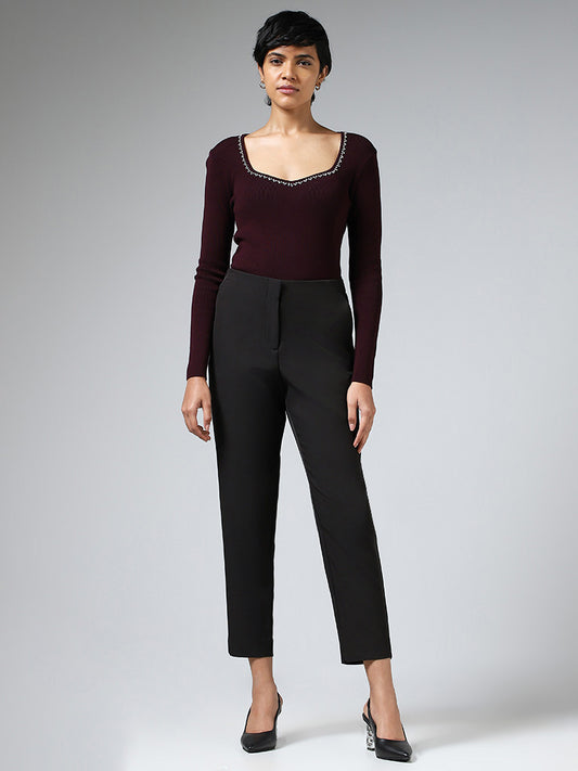 Wardrobe Wine Embellished Top