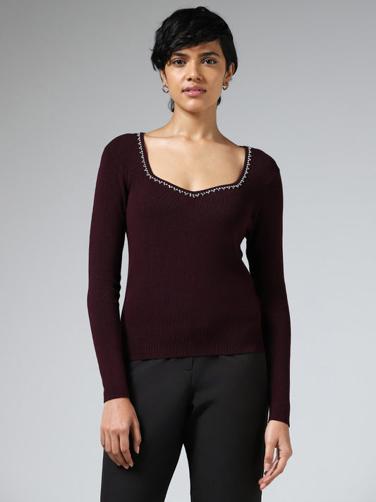 Wardrobe Wine Embellished Top