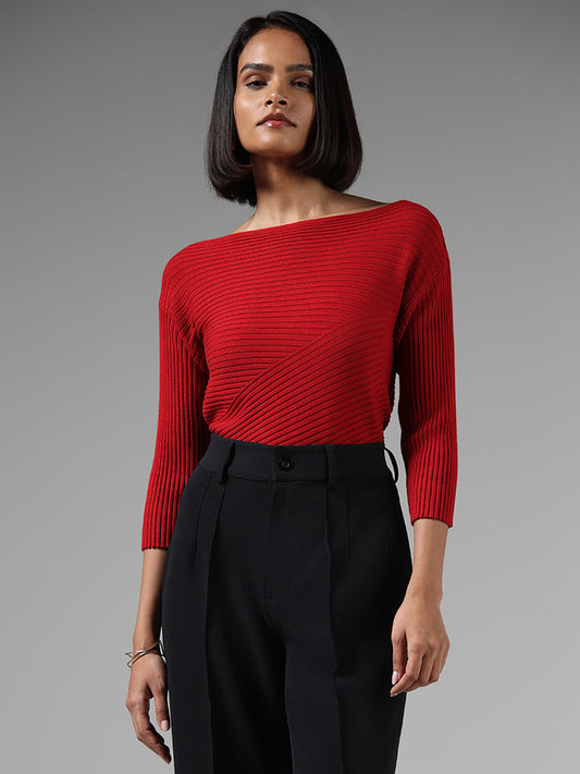 Wardrobe Red Crisscross Striped Sweater