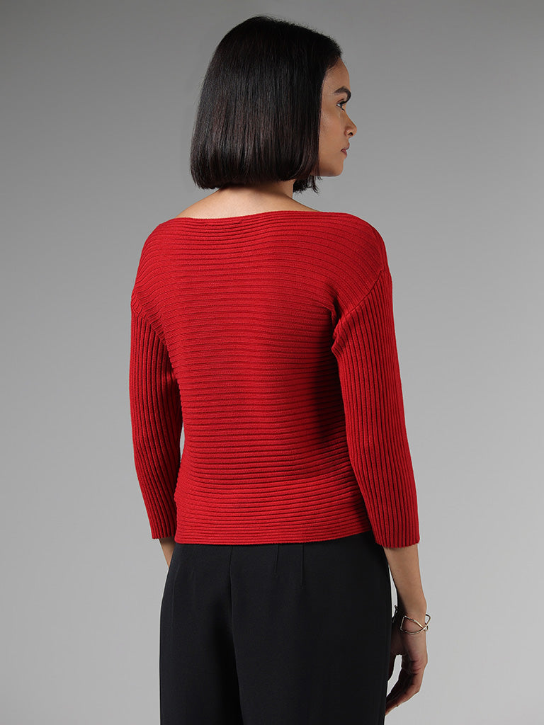Wardrobe Red Crisscross Striped Sweater